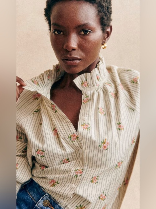 Sezane Tops - NWT Sézane  Louna Embroidery Floral Striped Button Down Blouse Top